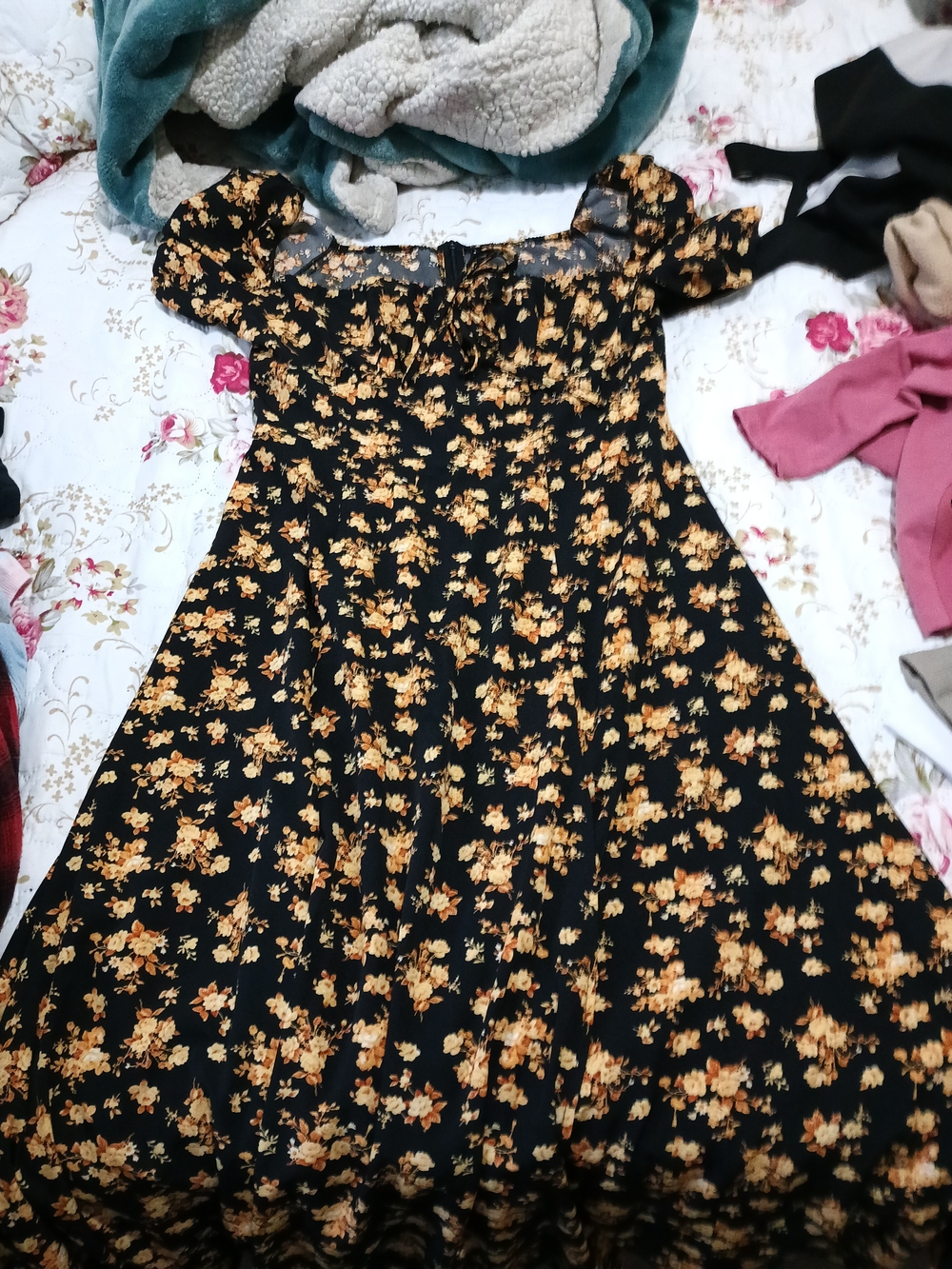 SHEIN Floral Puff Sleeve Maxi Dress with Side Slit - XL - Like New - Picture 2 of 3